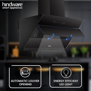 Hindware Smart Appliances | Skyla Neo 90 cm Chimney | 1350 CMH | Auto Clean | Slant Design | Filterless | Touch Control, Motion Sensor | 10 Yrs Warranty on Motor & 2 Yrs on Product (Black)